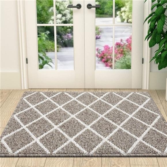 Indoor Door Mat, Non-Slip Absorbent Resist Dirt Entrance Rug, 20" x 32", Khaki - Picture 1 of 6